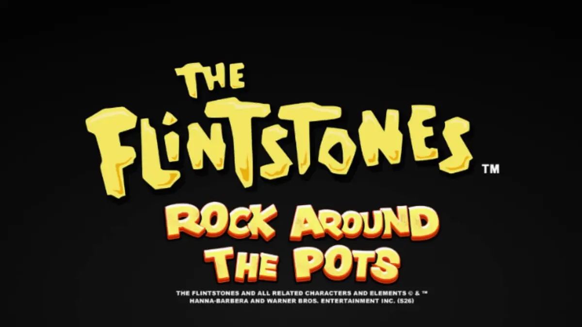 Tampilan visual slot The Flintstones: Rock Around The Pots dengan karakter ikonik Fred dan Barney.